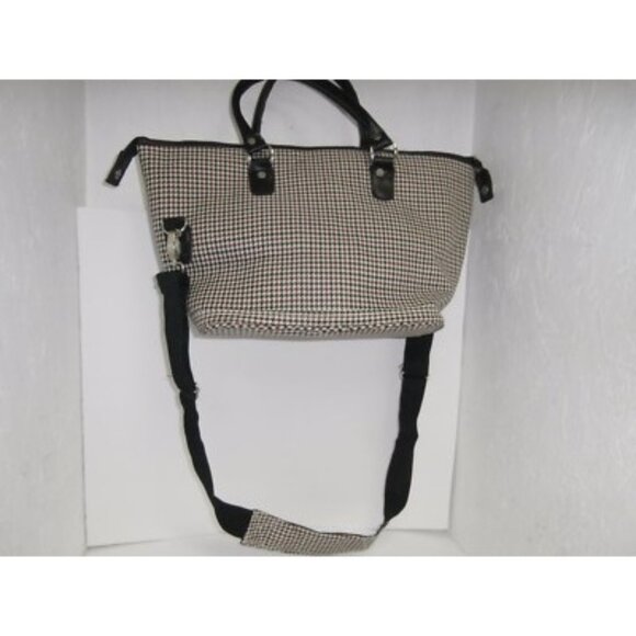 Women's American Flyer Cosmetic Duffel Bag White/Black/Maron Plaid New !!! - Picture 2 of 4